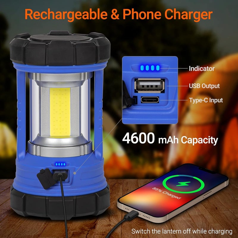 CT CAPETRONIX فانوس تخييم، 3200LM فانوس LED لانقطاع التيار الكهربائي، شاحن هاتف 4600mAh وفانوس قابل لإعادة الشحن، 5 أوضاع إضاءة لفانوس كشاف للأعاصير/الطوارئ/العواصف، ملحقات التخييم - Image 4